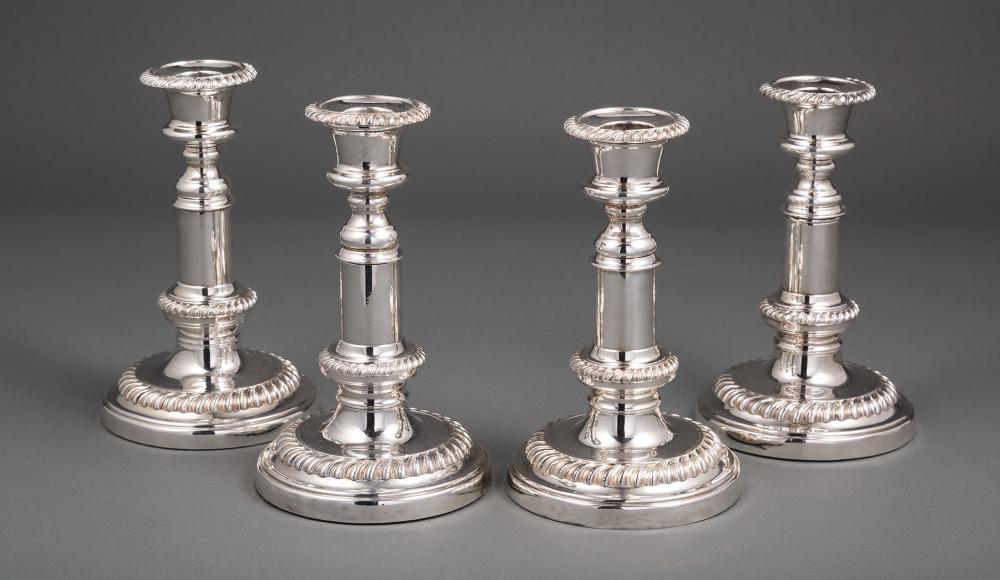 Appraisal: Set of Four Old Sheffield Plate Telescoping Candlesticks th c