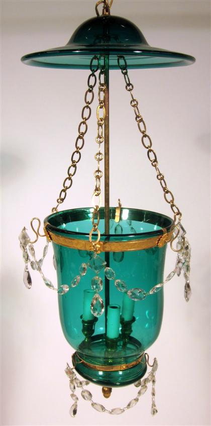 Appraisal: Russian gilt bronze green and cut glass lantern late th