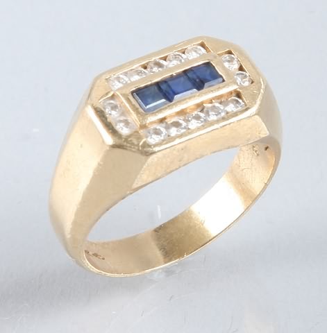 Appraisal: KY gold sapphire and diamond ring stamped K square sapphires