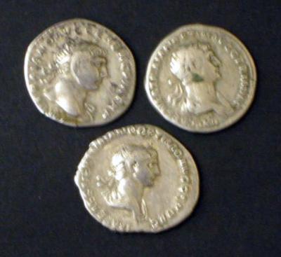 Appraisal: THREE TRAJAN DENARII with Dacian Captive Mars and Genius on