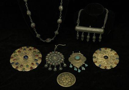 Appraisal: Assorted Persian Gilt-Metal and Silver Pendants Set with Hardstones and