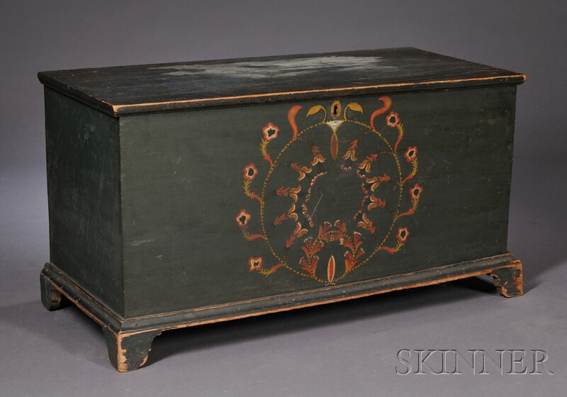 Appraisal: Paint-decorated Six-board Chest probably New England early th century the