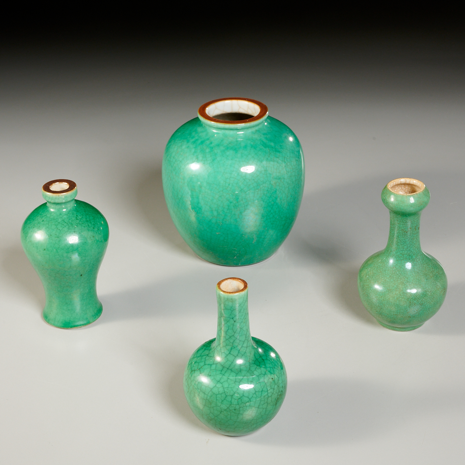 Appraisal: CHINESE APPLE GREEN GLAZE CRACKLE VASES QIng Dynasty th th