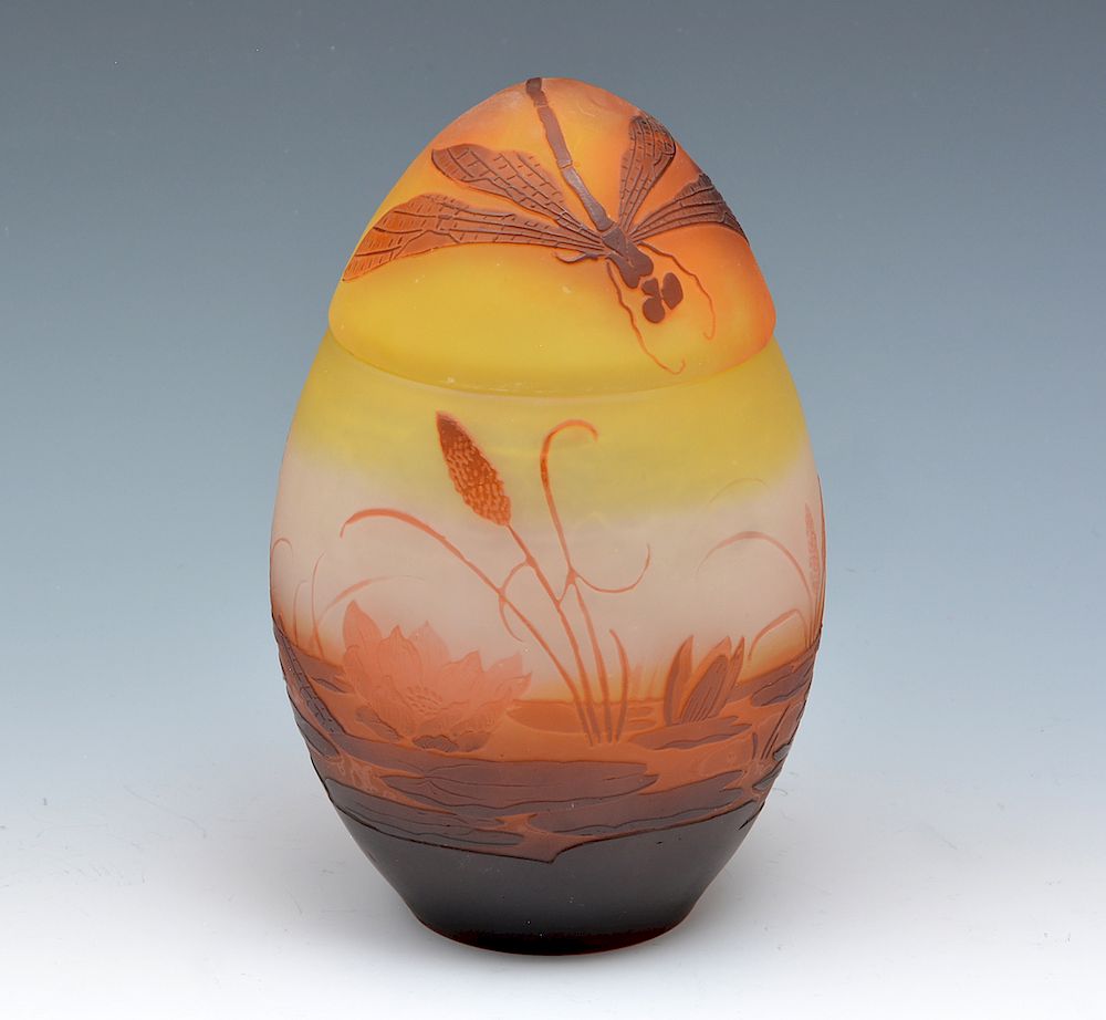 Appraisal: Galle mutli color cameo glass egg-form jar Galle mutli color