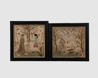 Appraisal: Two English Needleworks th century Two English Needleworks th centurydepicting