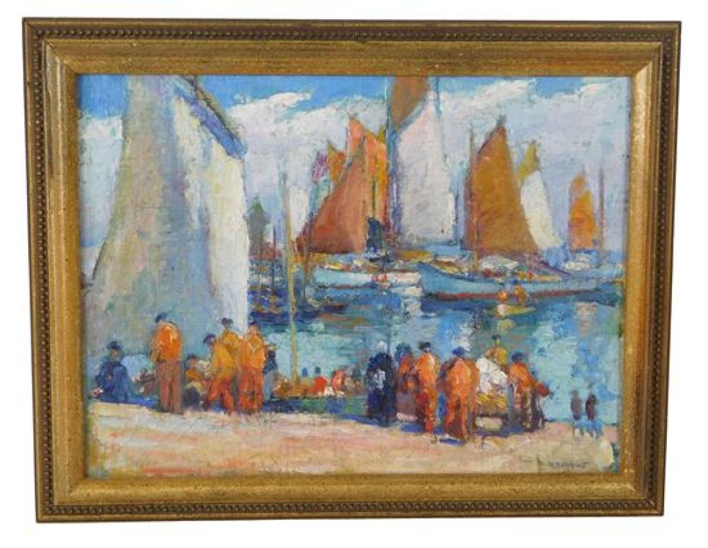 Appraisal: Howard Hildebrandt Connecticut - oil on canvas depicts harbor scene