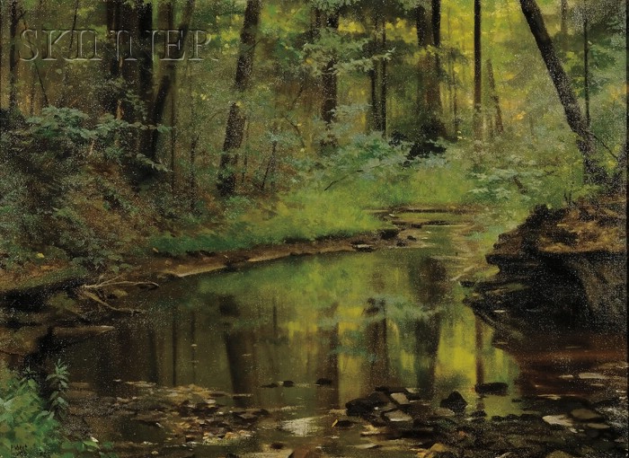 Appraisal: Hubert Vos Dutch American - Wooded Pond Signed and dated