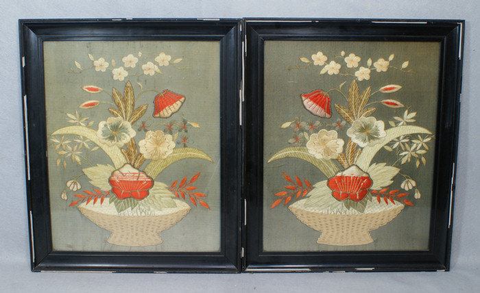 Appraisal: Pair of English heavily embroidered baskets of flowers - x