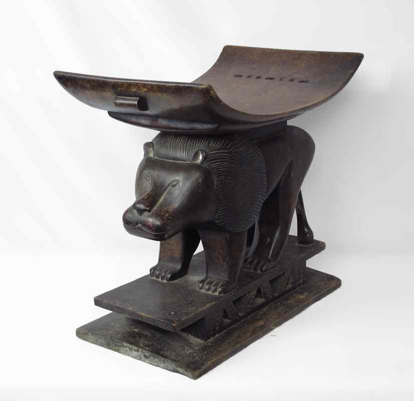 Appraisal: AFRICAN ASHANTI PALACE STOOL WITH LION FROM GHANA approx ''