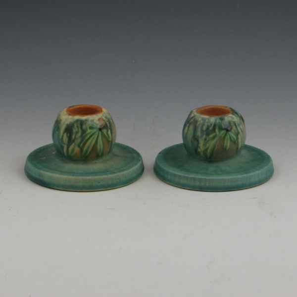 Appraisal: Two Roseville Moss - '' candleholders Unmarked Mint '' tall