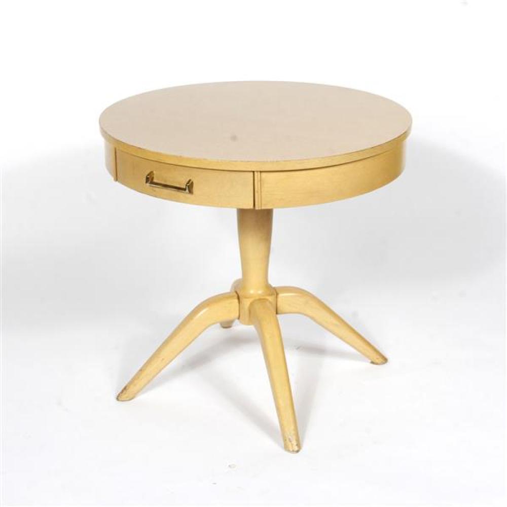 Appraisal: VINTAGE MID CENTURY MERSMAN BLONDE ROUND TOP SIDE TABLE MARKED