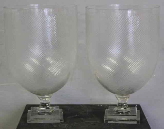 Appraisal: Pair of Large Modern Blown Glass Hurricane StyleCandle Compotes From