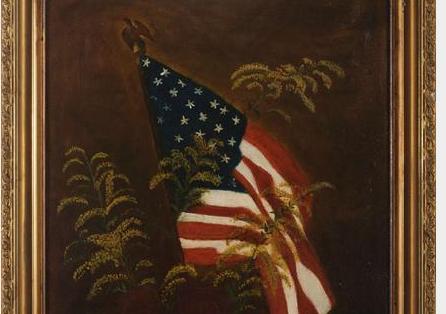 Appraisal: FOLK ART PAINTING OF THE AMERICAN FLAG Depicted with bunches