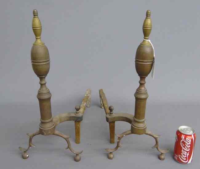 Appraisal: Pair th c steeple top andirons Ht