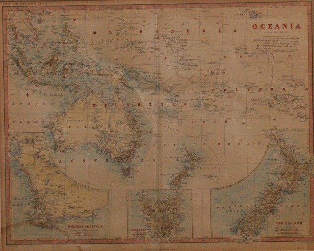 Appraisal: A framed map of Oceania x cm