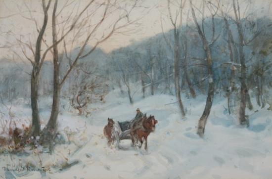 Appraisal: DAVID THOMAS ROBERTSON British b HORSE-DRAWN CART IN SNOW signed