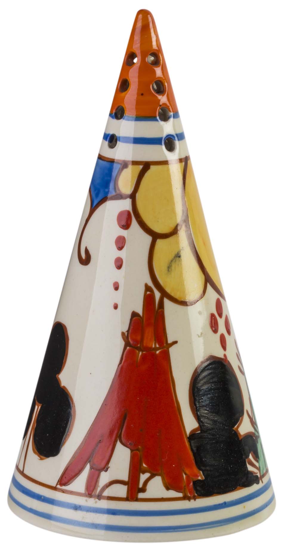 Appraisal: CLARICE CLIFF - 'SUMMERHOUSE' PATTERN CONICAL SUGAR SIFTER CIRCA painted