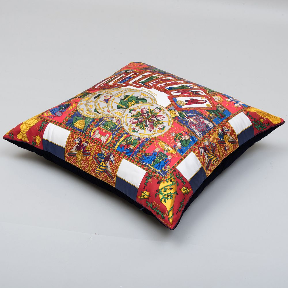 Appraisal: Herm s Silk Scarf Le Tarot Pillow with Velvet Backing