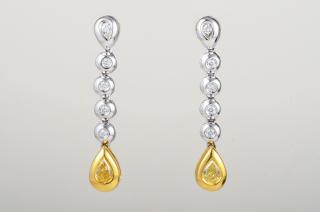 Appraisal: Damiani K Gold Yellow White Diamond Drop Earrings Damiani K