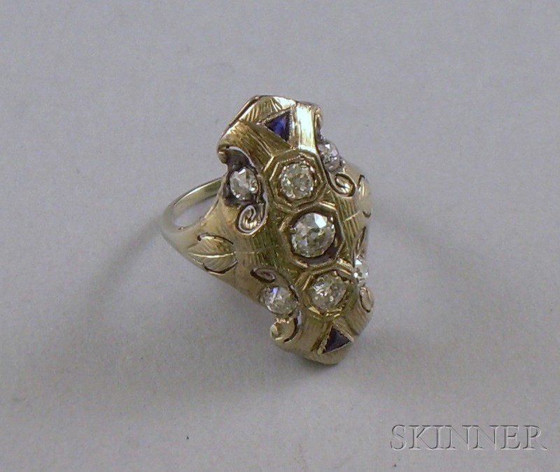 Appraisal: Art Deco Gold and Diamond Three-stone Ring size