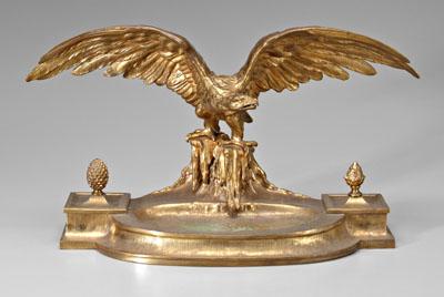 Appraisal: Austrian gilt bronze standish eagle with spread wings two inkstands