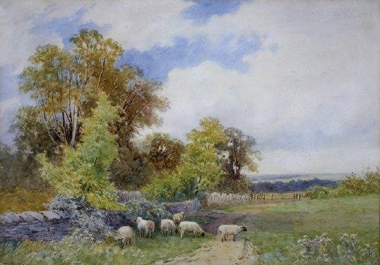 Appraisal: John Bates NoelSheep on Leckhampton Hillsigned and inscribed on the