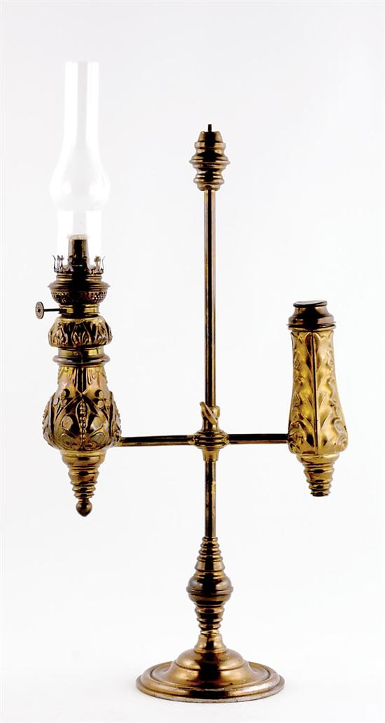 Appraisal: American Argand lamp circa adjustable center stem supporting side lighting