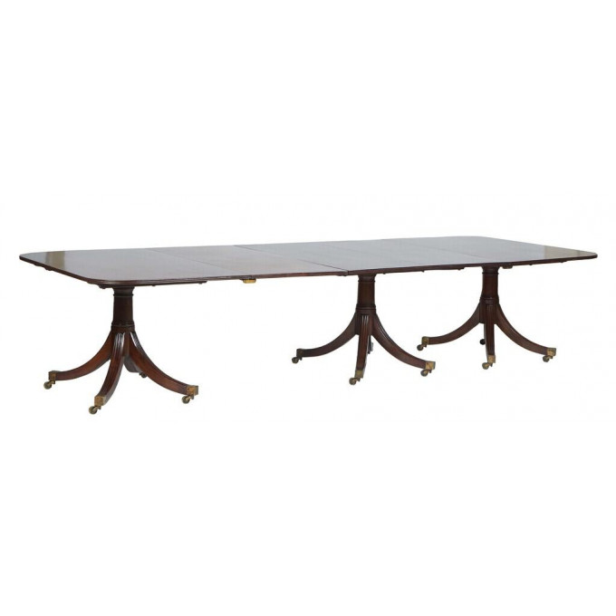 Appraisal: English Georgian Style Carved Mahogany Triple Pedestal Dining Table th