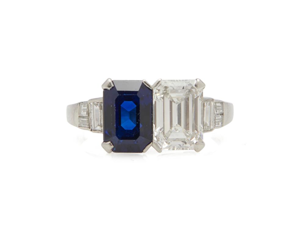 Appraisal: Platinum Sapphire and Diamond Ring the twin stone ring featuring