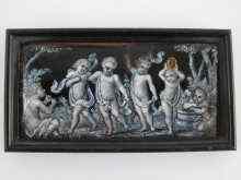 Appraisal: An enamelled copper plaque of dancing amorini en grisaille probably