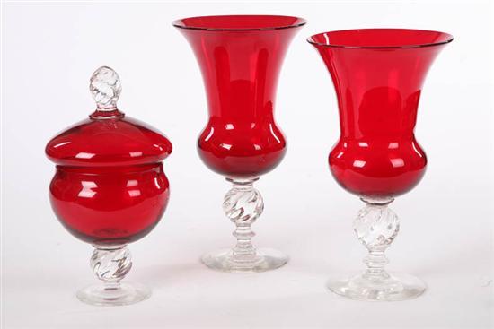 Appraisal: THREE PIECES OF GLASS All possibly Steuben Selinium Red Pair