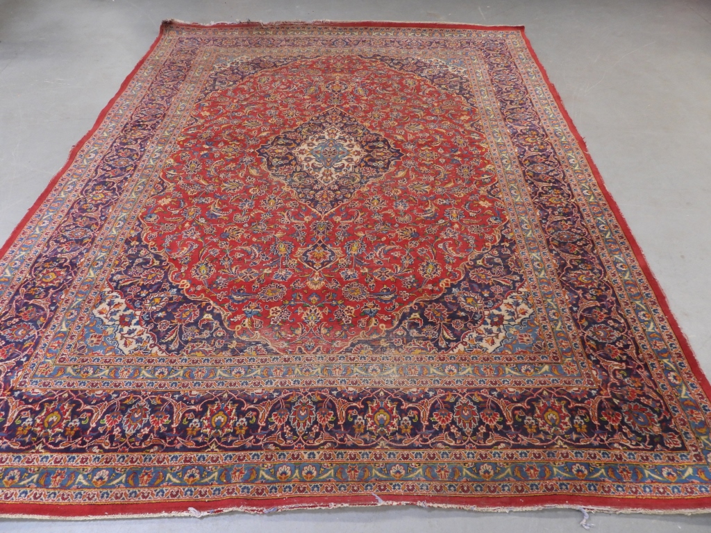 Appraisal: PERSIAN SERABAND HAND KNOTTED CARPET RUG PersiaSecond half th centuryIvory