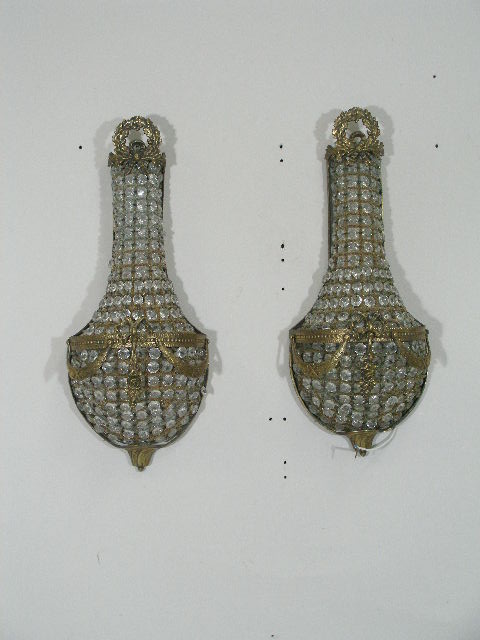 Appraisal: Pair Louis XVI Style Crystal Brass Wall Sconces electrified the