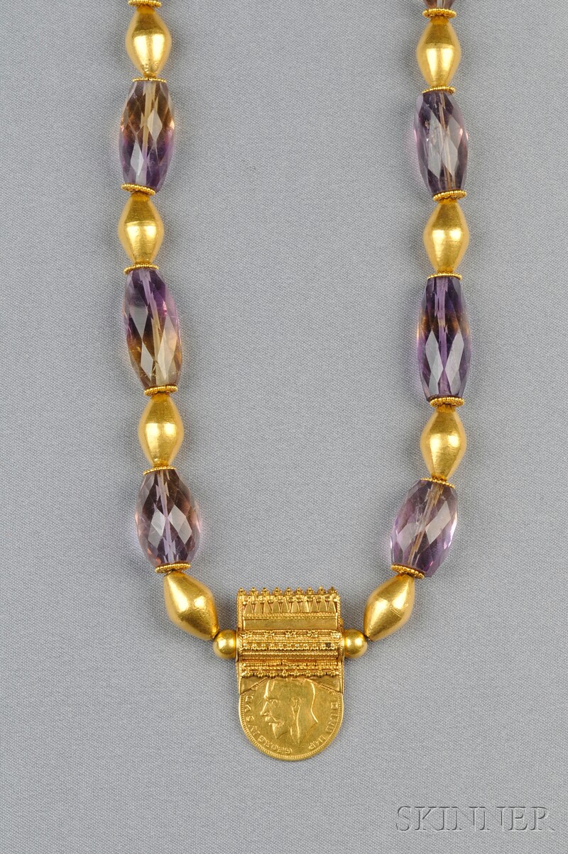 Appraisal: kt Gold and Ametrine Bead Necklace composed of ten faceted