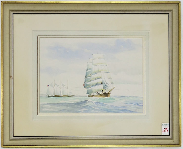 Appraisal: JOHN WHITTOCK AMERICAN TH CENTURY ORIGINAL WATERCOLOR American Sailing Ships