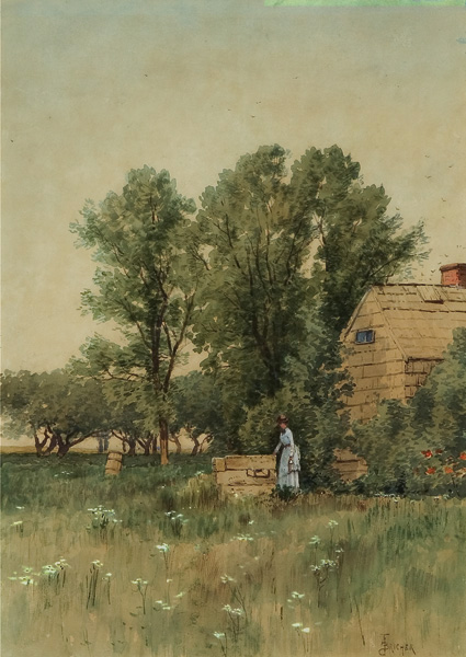 Appraisal: BRICHER ALFRED THOMPSON American - ''At The Well'' watercolor on