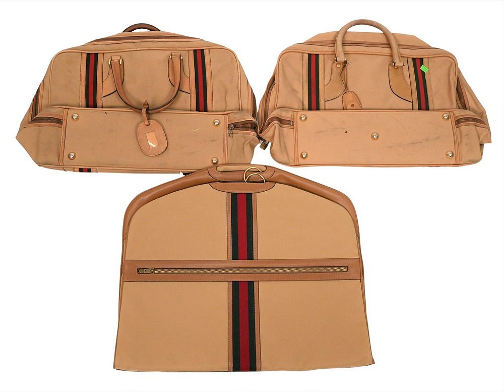 Appraisal: Three Piece Vintage Gucci Luggage to include two overnight soft