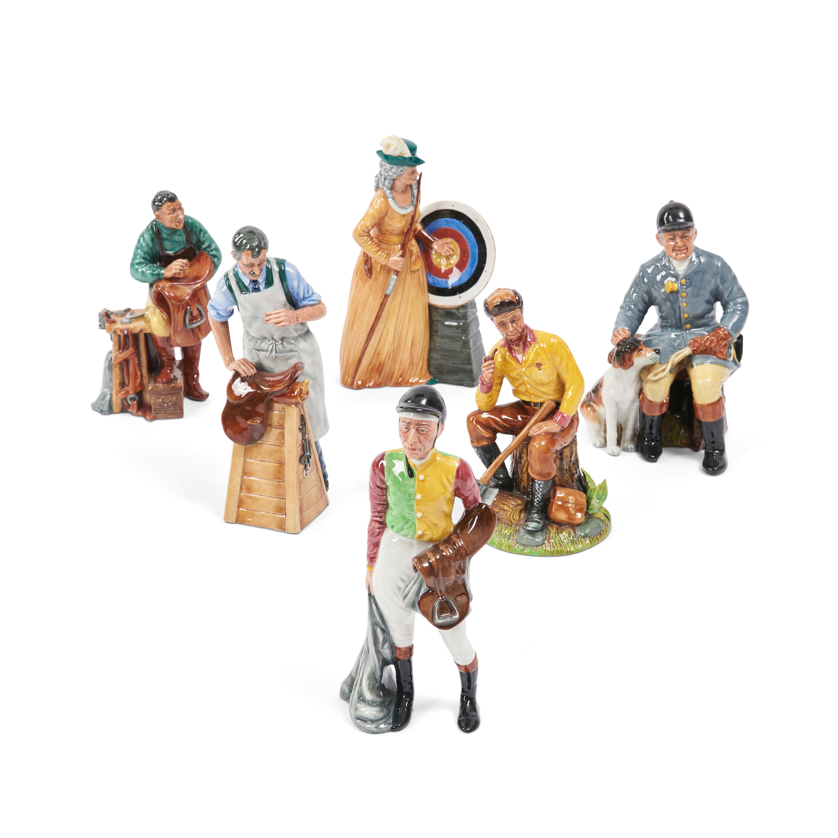 Appraisal: SIX ROYAL DOULTON SPORTING FIGURES including The Huntsman and factory