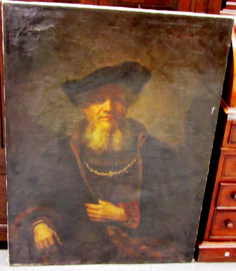 Appraisal: After Rembrandt Portrait of a gentleman oil on canvas unframed