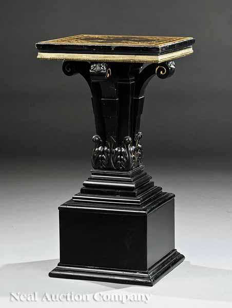 Appraisal: An American Aesthetic Inlaid Ebonized and Gilt Incised Pedestal late