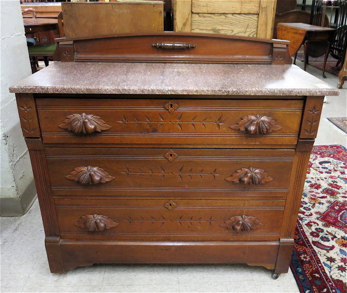 Appraisal: A VICTORIAN WALNUT CHEST American c the rectangular rose marble