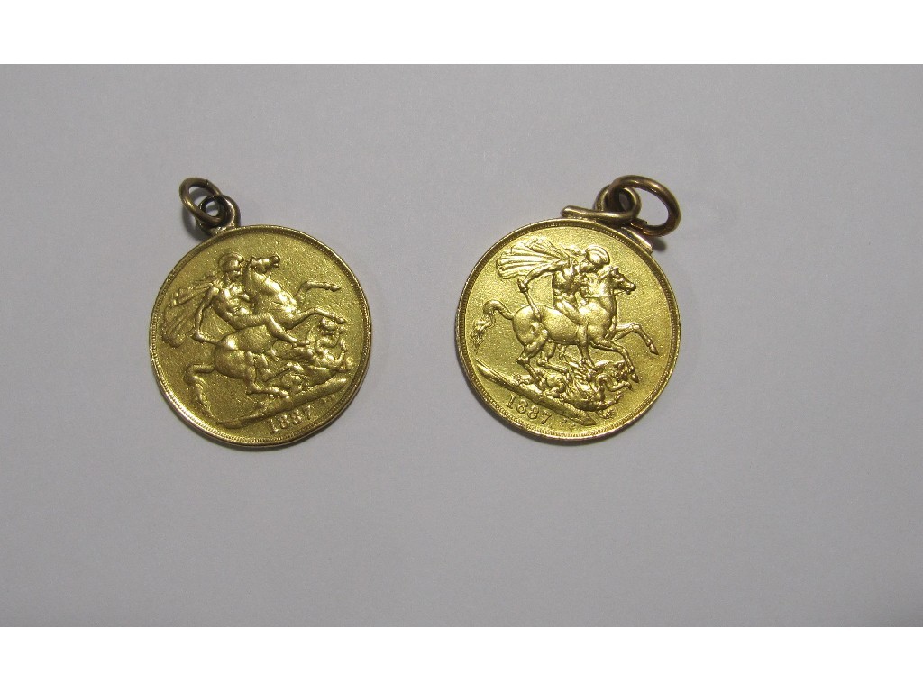 Appraisal: Two Victoria Jubilee head gold pieces dated both mounted to