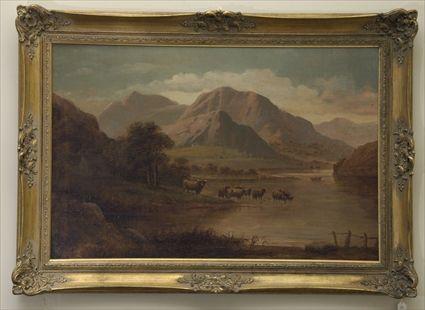 Appraisal: Oil on Canvas Mountain Scene with Cows Unsigned