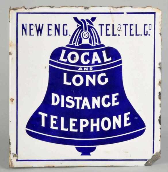 Appraisal: Porcelain White New England Telephone Flange Sign Condition Very Good