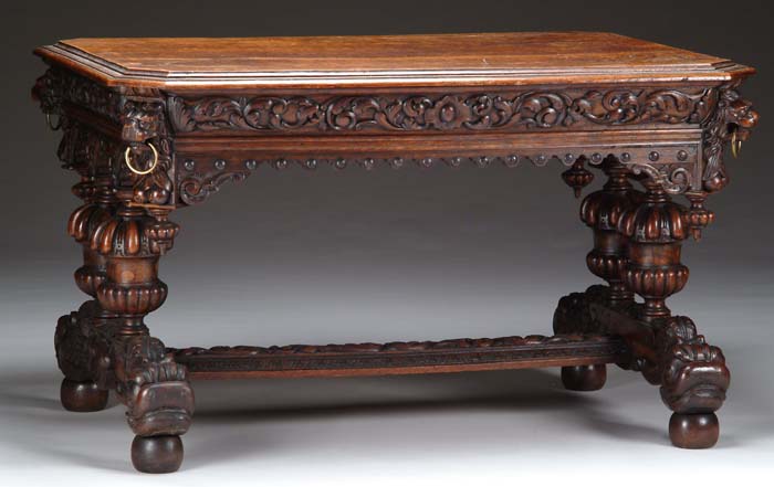 Appraisal: OUTSTANDING GOTHIC STYLE HEAVILY CARVED OAK CENTER TABLE Molded edge