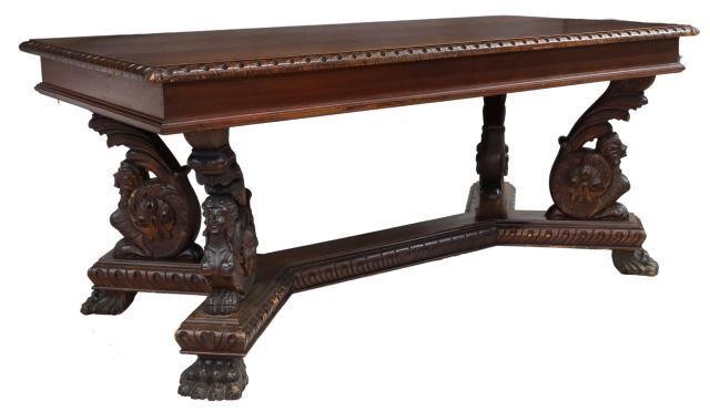 Appraisal: Italian Renaissance Revival carved walnut table early th c having