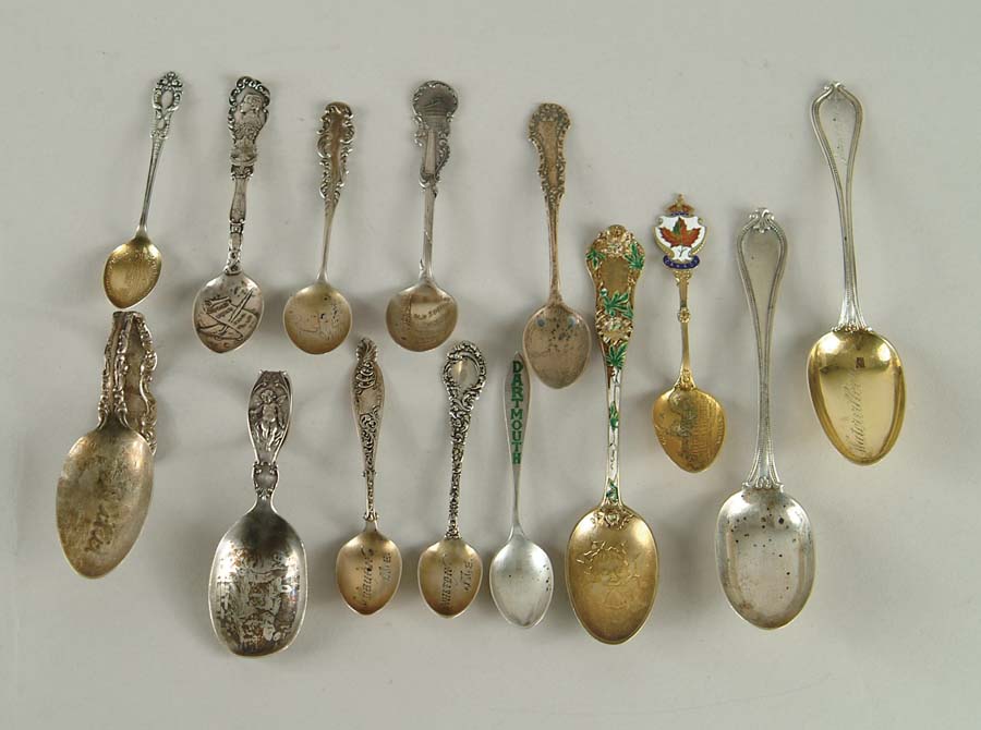 Appraisal: FOURTEEN STERLING SOUVENIR SPOONS Including Boston Lewiston Maine Portland Maine