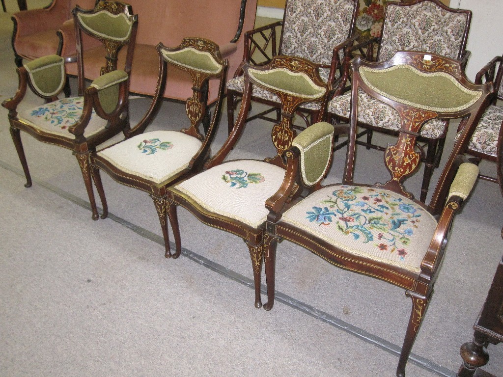 Appraisal: Set of four two two inlaid parlour chairs