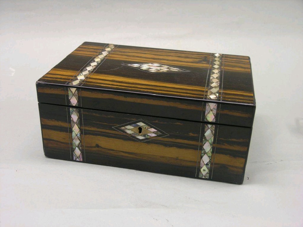 Appraisal: A Victorian coromandel writing box brightly inlaid with mother of