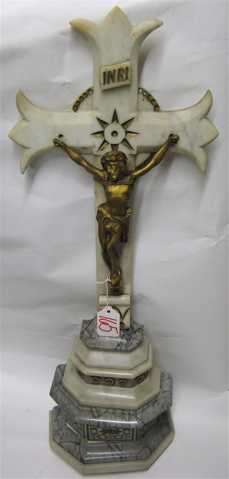 Appraisal: WHITE GRAY MARBLE STANDING CRUCIFIX accented in gold detail with